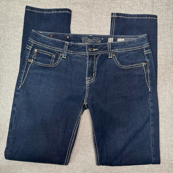 Miss Me Easy Skinny Jean Fleur De Lis Dark Wash Jeans Rhinestone Bling Size 31 - Picture 4 of 10